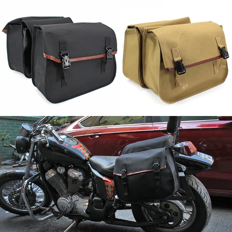 

Canvas Waterproof Motorcycle Electric Car Retro Saddle Bag Side Bag Rear Bag Universal Riding Canvas Travel Bag