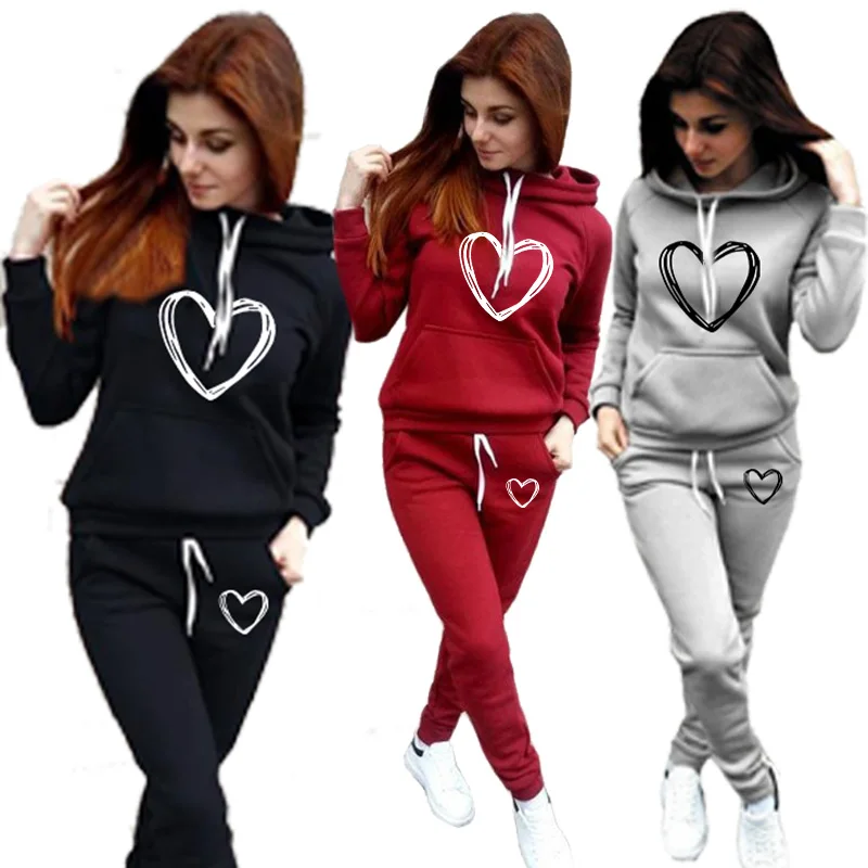 2023 Hot Sale Womens Clothes Casual Long Sleeve Hoodie + Pants Sports Suits Autumn/winter Outdoor Fleece Jogging Suit 5 Colors 2023 new women s jogging set customization your logo tri color panel hooded sweatshirt and sweatpants women s casual sports set