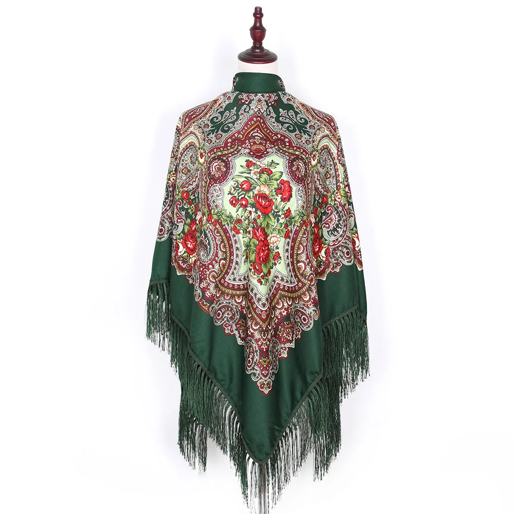 

160*160cm Russian Scarf Women Luxury Floral Print Square Bandana Shawl Ukrainian Fringed Shawls Babushka Handkerchief Head Wraps