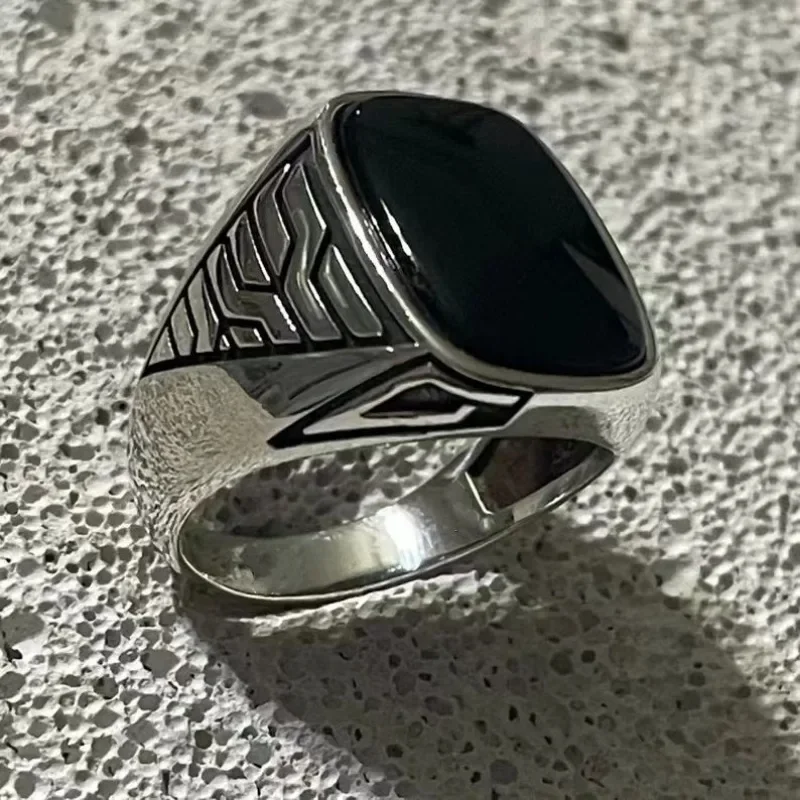 Men's Gemstone Ring Hip Hop Punk Style Silver Ring For Men_voghion.com