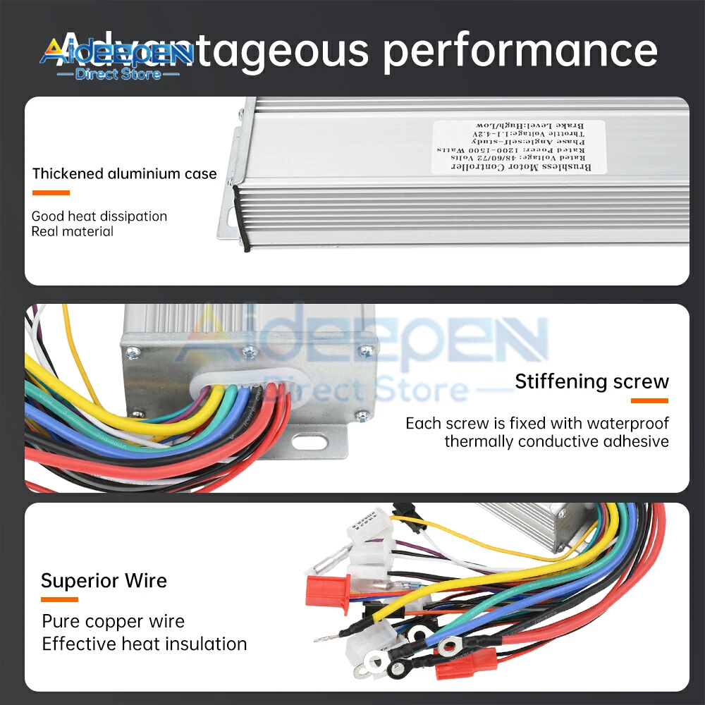48V/60V/64V/72V 1200W-1500W Brushless DC Motor Speed Controller for Electric Bicycle E-Bike Scooter Electric Bicycle Accessories