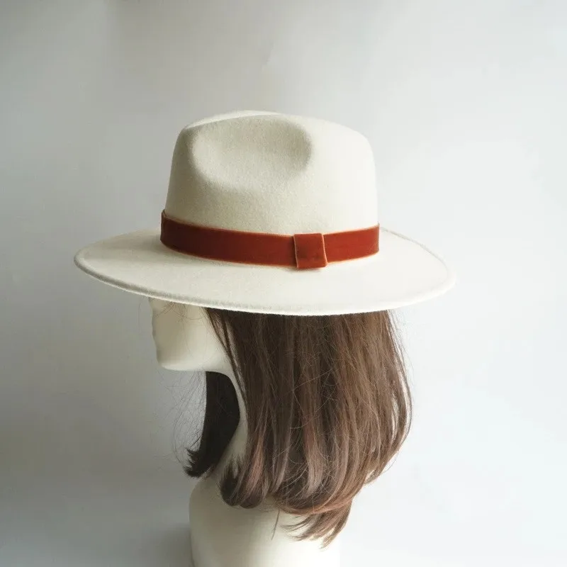 

202205-shi dropshipping classic white milk wool felt Velvet Webbing fedoras cap men women panama jazz hat