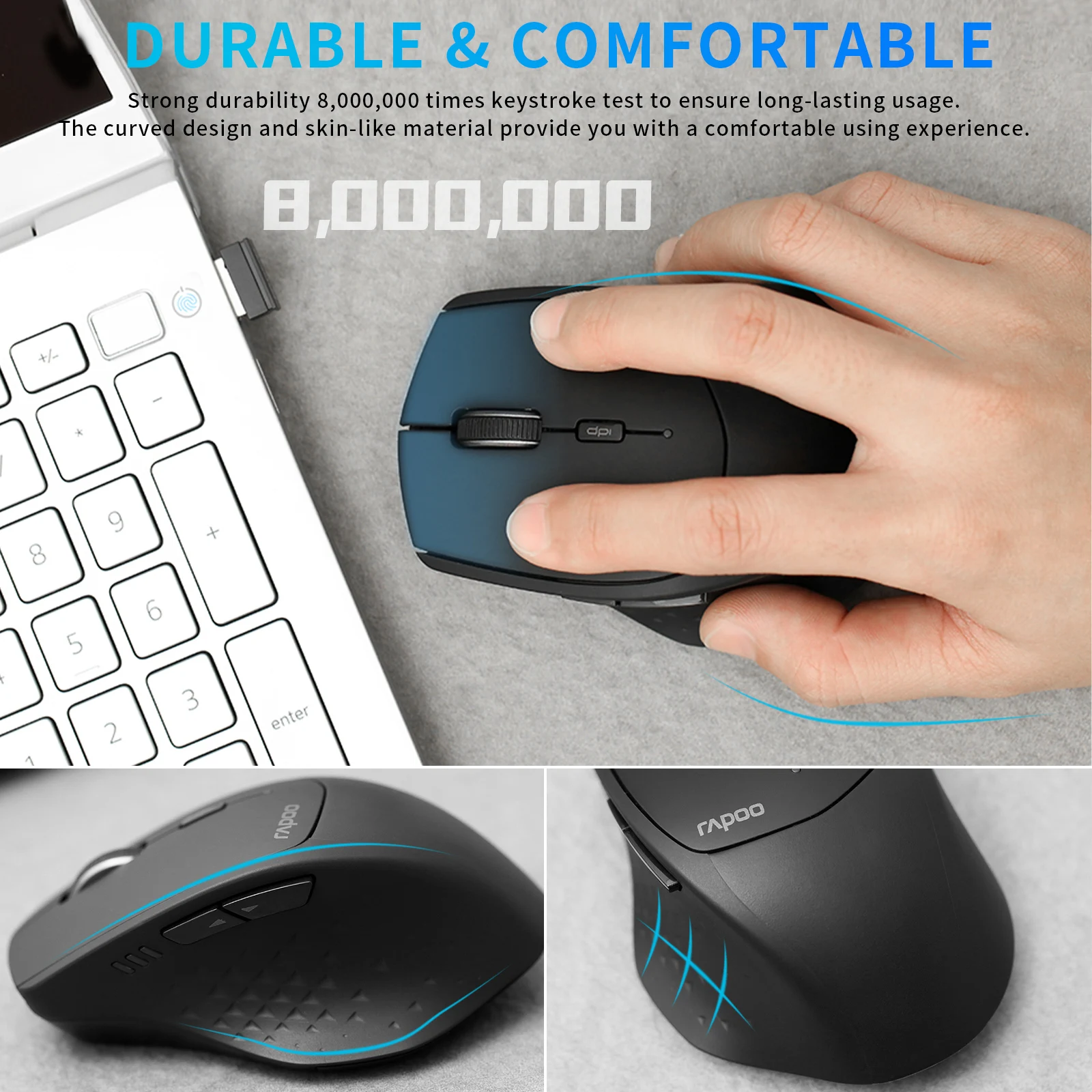 RAPOO MT550 Multi-mode Wireless Mouse Connect Up to 4 Devices 1600 DPI Ergonomic Bluetooth Mouse 12 Month Long Battery Wireless Mouse Ergonomic Mouse
