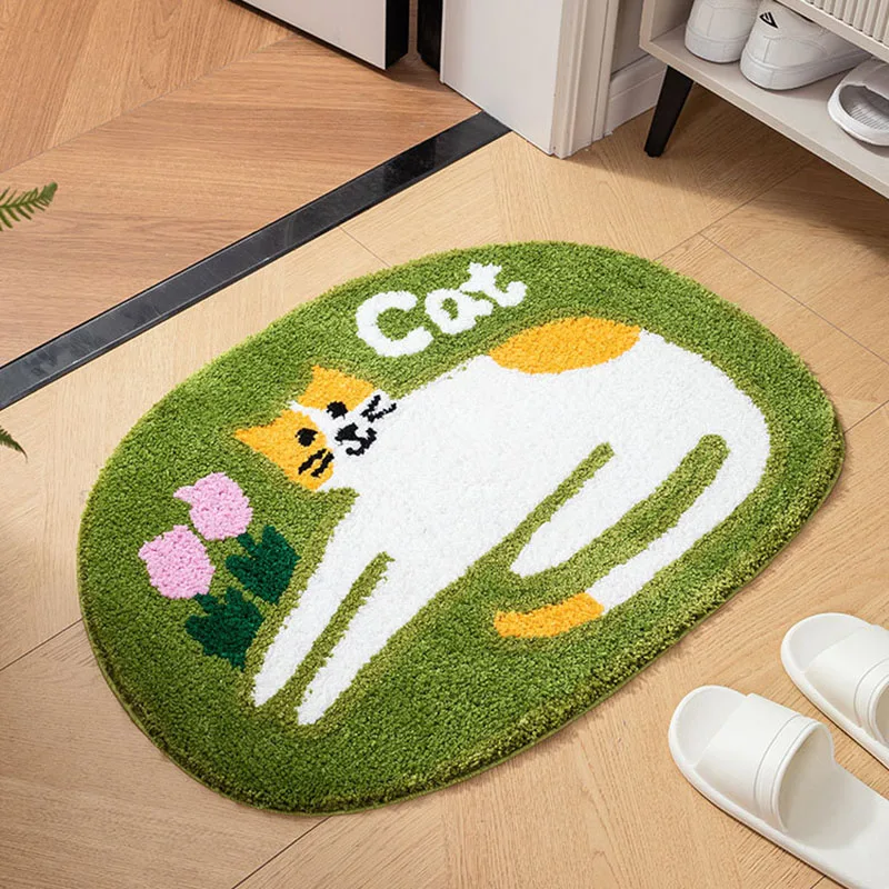 

Cat & Flower Bathroom Tufted Rugs Cartoon Animal Non-slip Bath Mat Bedroom Carpets Soft Indoor Kitchen Rug Doormat Living Room