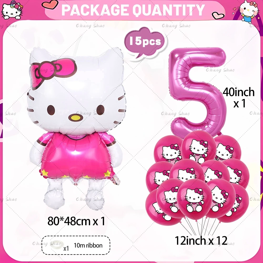 thumbnail image 1 of Hello Kitty, decoraciones para fiestas de cumpleaños, conjunto de globos de papel de aluminio para gatos de dibujos animados, regalos para niñas, suministros para Baby Shower, 1 of 5