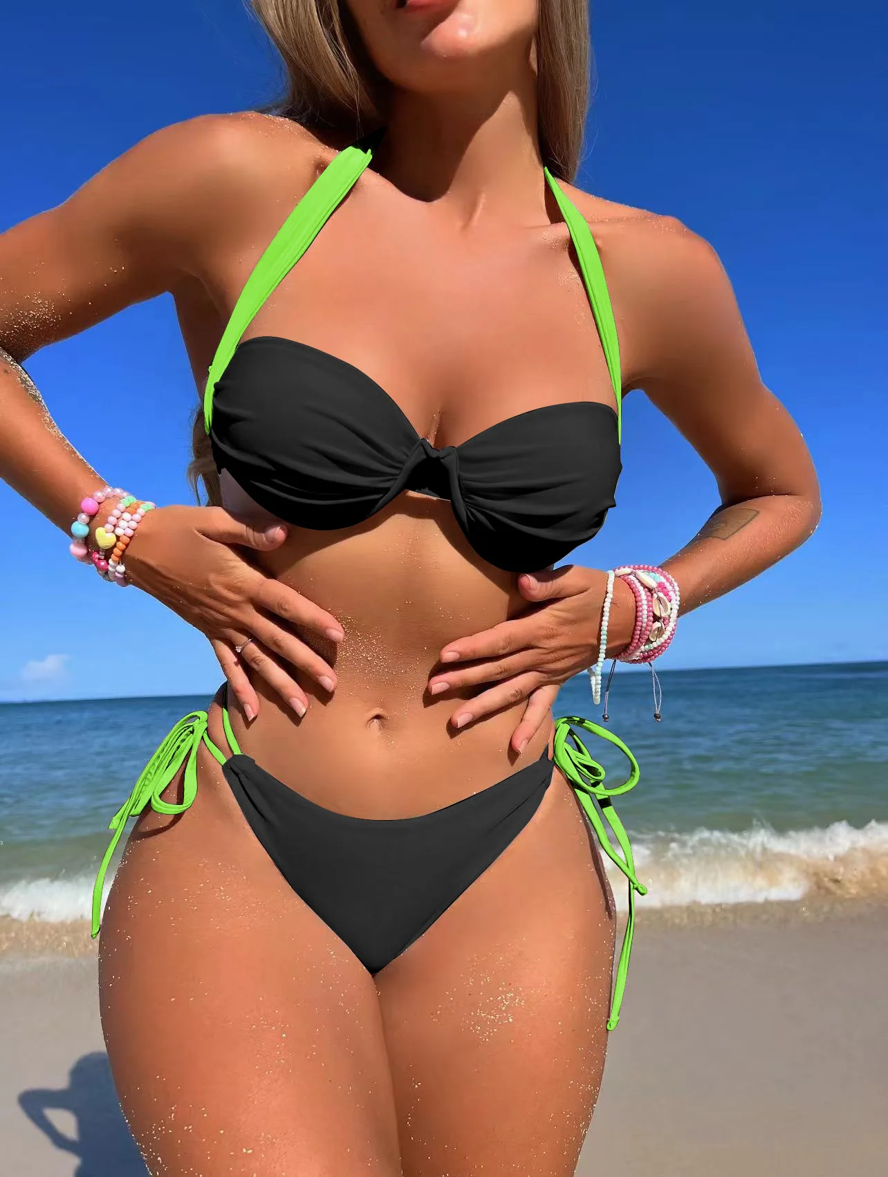 Color Blocking Hard Cup Gath Bikini Swimsuit Women Push Up Swimwear Conjunto Sexy Biquinis Feminino Trajes De Baño Mujer 2023