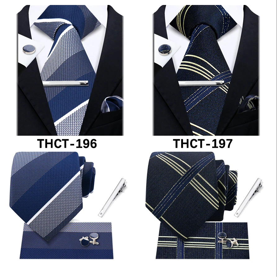 Klassische Krawatten für Männer, grün gestreift, kariert, Krawatte, Herren-Geschenk, Einstecktuch, Manschettenknöpfe-Set, modisches Krawatten-Set, Business-Party-Anzug-Zubehör – Detail 22
