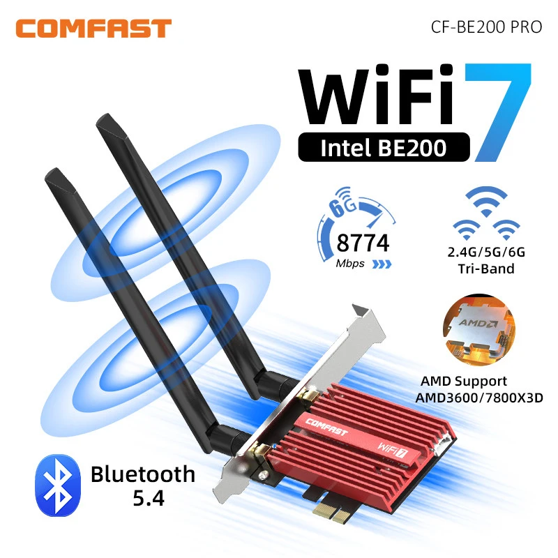 Adaptador de Rede sem Fio para Linux Desktop Adaptador Pcie Cartão Pci-e para Jogos 2.4g 5g 6ghz 8774m Be200 Bt5.4 Win10 11 Linux