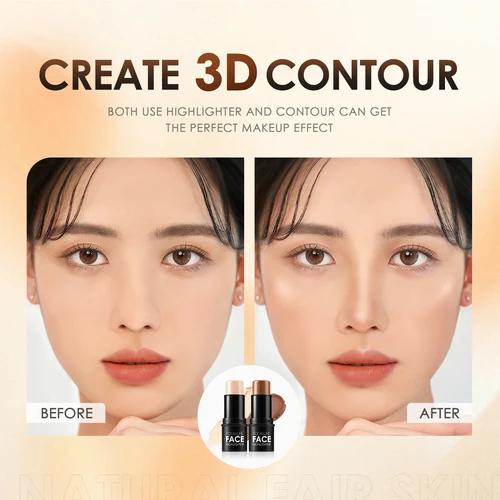 FOCALLURE 하이라이터 메이크업 글리터 컨투어링 브론저, 페이스 쉬머 파우더 크림 텍스처 스틱, 여성용 화장품, 2 개 세트 2
