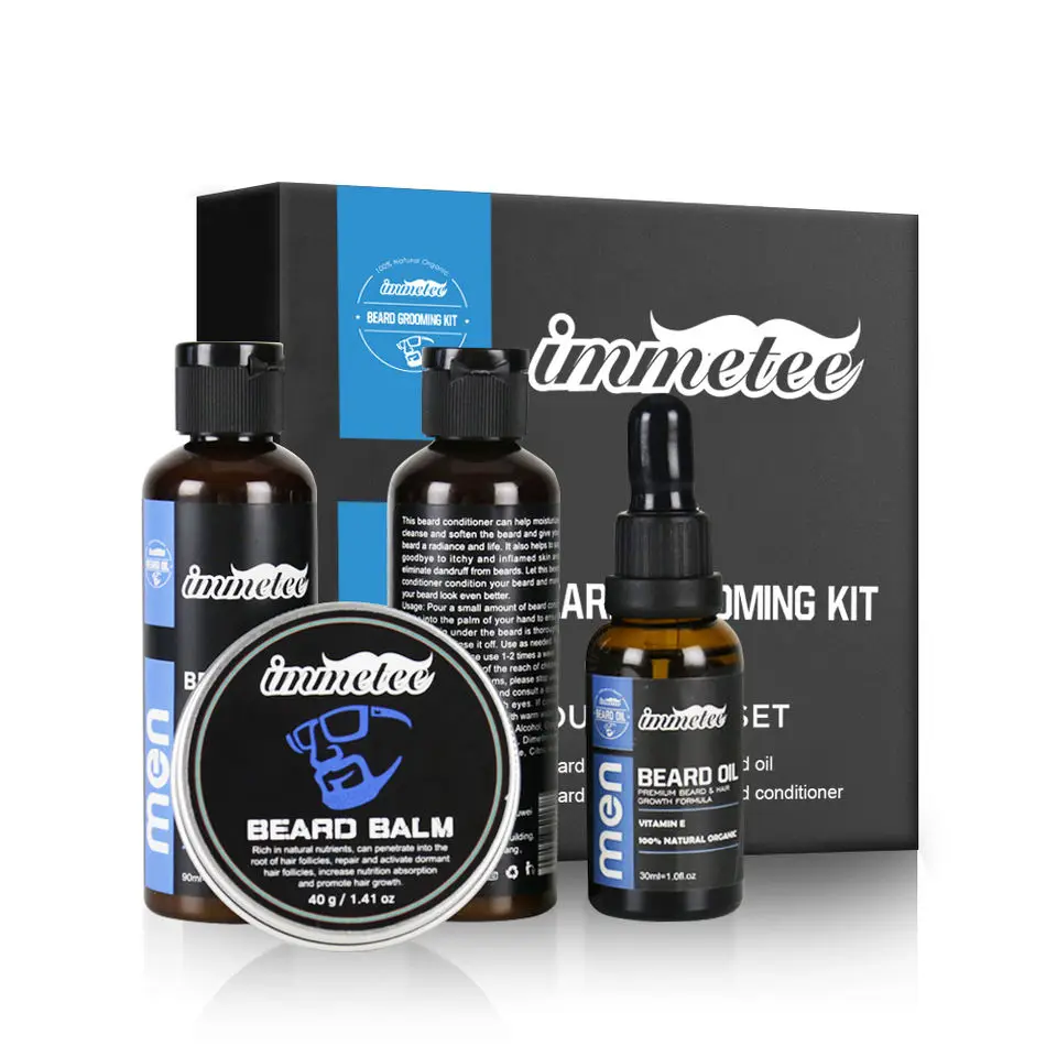 

Hot private label Beard care kit 100% pure Natural Organic Beard growth 4 in 1 beard care gift set