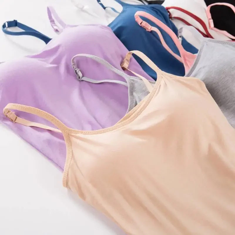 Summer Padded Bra Tank Top Women Modal Spaghetti Solid Cami Tops Vest  Female Camisole with Built In Bra Fitness Yoga Clothing