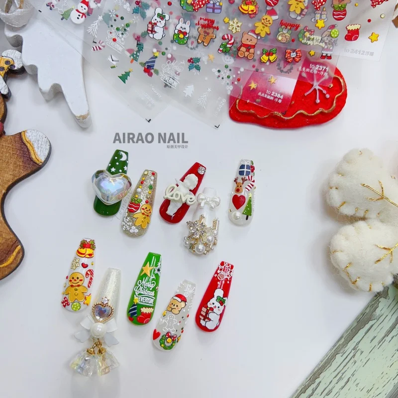 

Embossed Nail Stickers Hot Japanese Cute 5d Nail Stickers Christmas Cartoon Nail Ornament