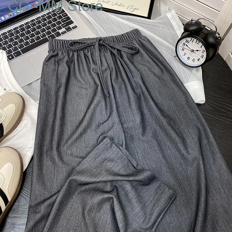 New Vintage Wide Leg Pants for Women High Waisted Drawstring Baggy Pants Ladies Casual Full Length Straight Pants