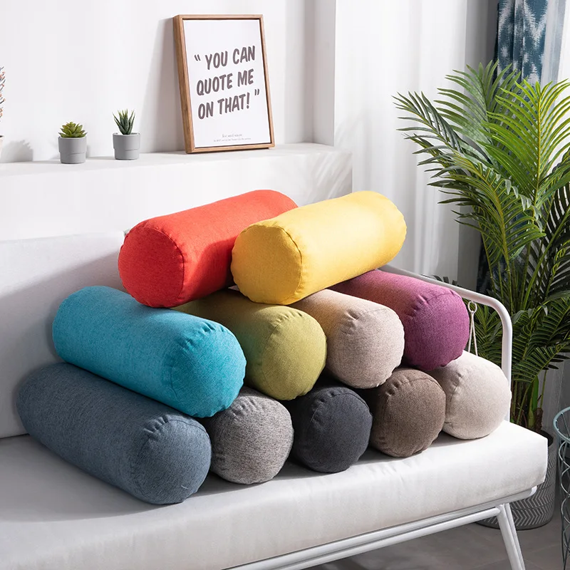 Linen Pillow Home Office Cylinder Waist Backrest Cushion for Sofa Chair