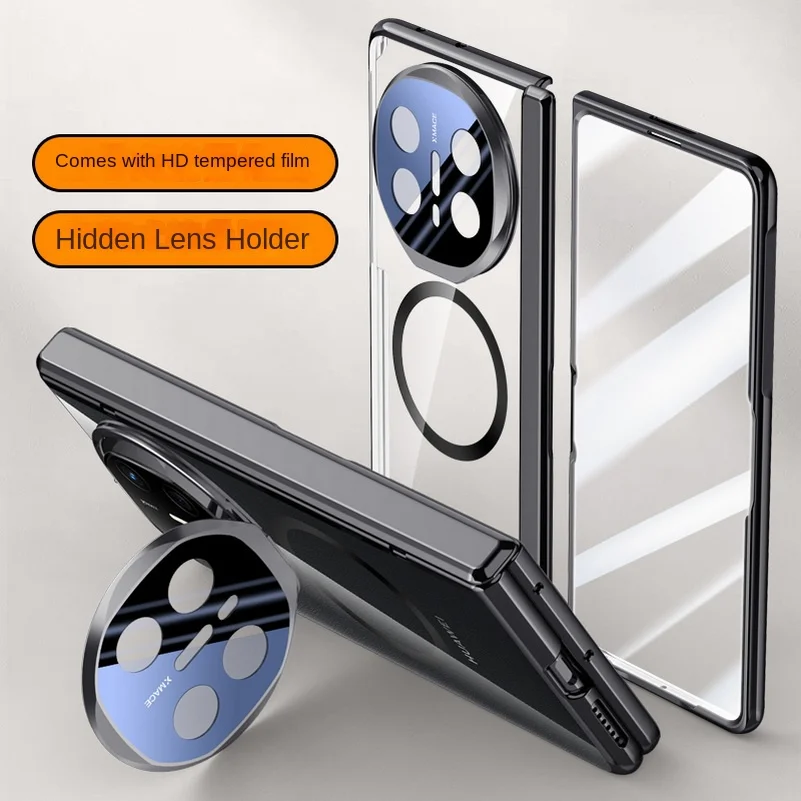 Magsafe Transparent Privacy Tempered Glass Case with Spring Hinged Holder