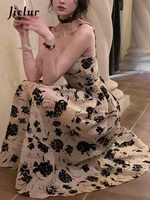 Jielur Summer Floral Strap Midi Dress Women Sleeveless Elegant Vintage Dress Evening Party One Piece Dress Korean Fashion - Image 3