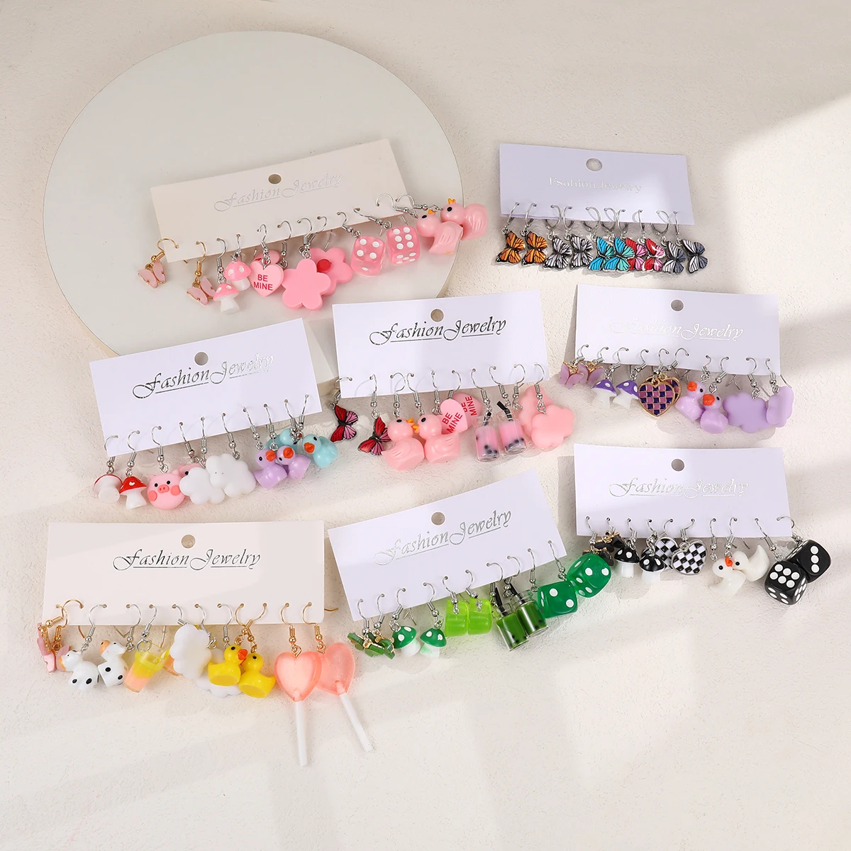 Cute Cartoon Duck Drop Earrings Set for Women Animal Butterfly Heart Girl Kids Dangle Earring Y2K Geometric Trendy Jewelry Gifts