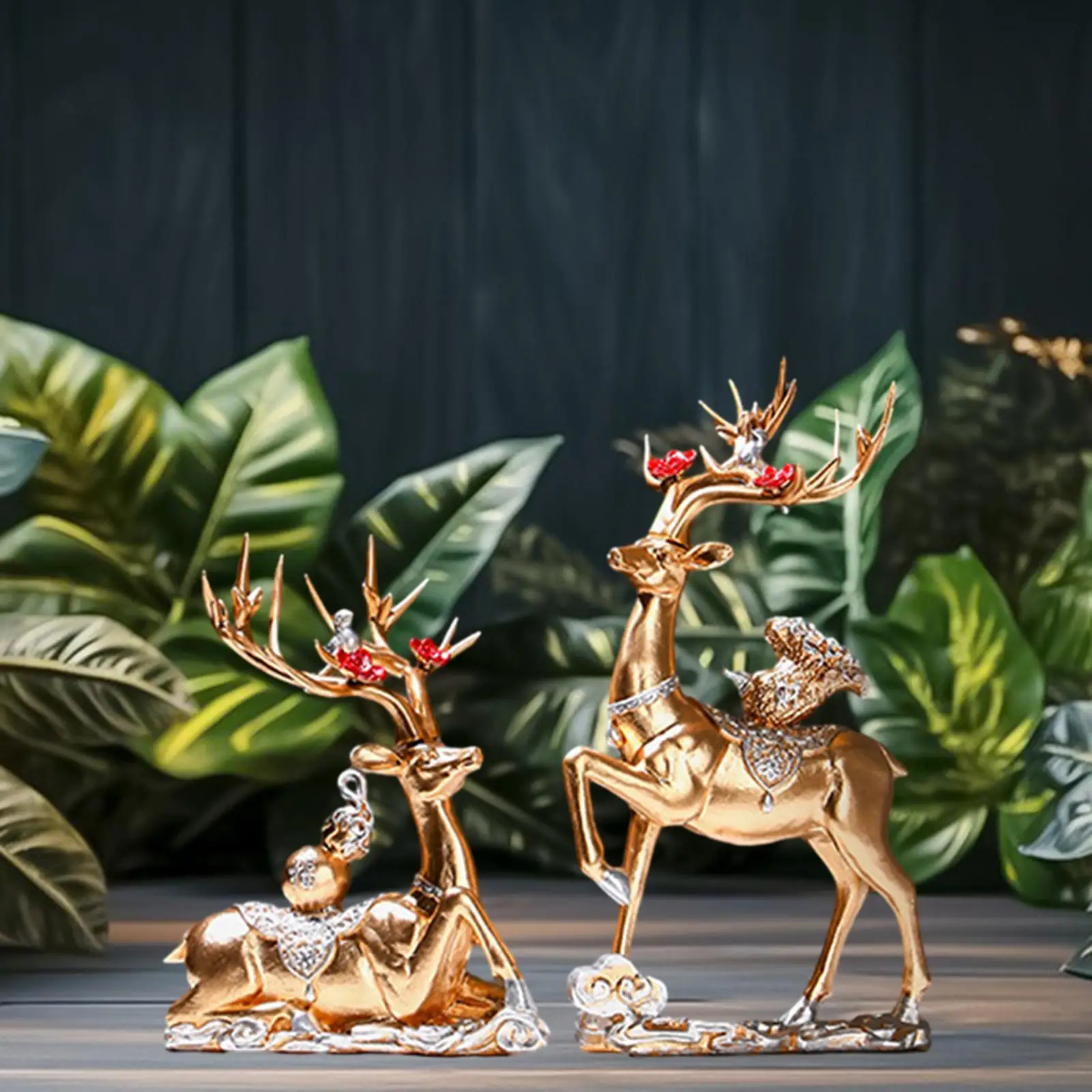 2x Elk Resin Statue Decoration Reindeer Sculpture Deer Figurine for Bedroom