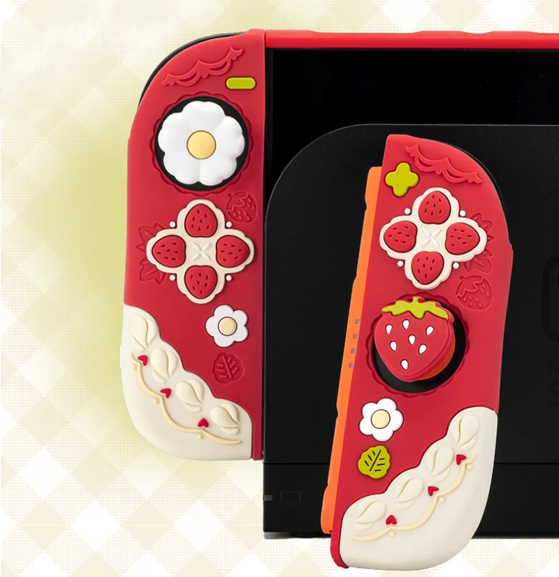 Strawberry-Themed Protective Hard Shell Case with Silicone Hand Grips