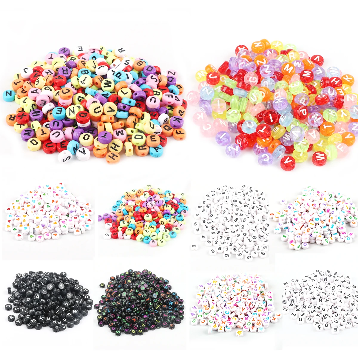 Acrylic Beads 7mm Alphabet Round Flat Letters Numbers DIY Craft Beads Kit 100pcs/Bag for Jewelry Making Bracelets Necklace