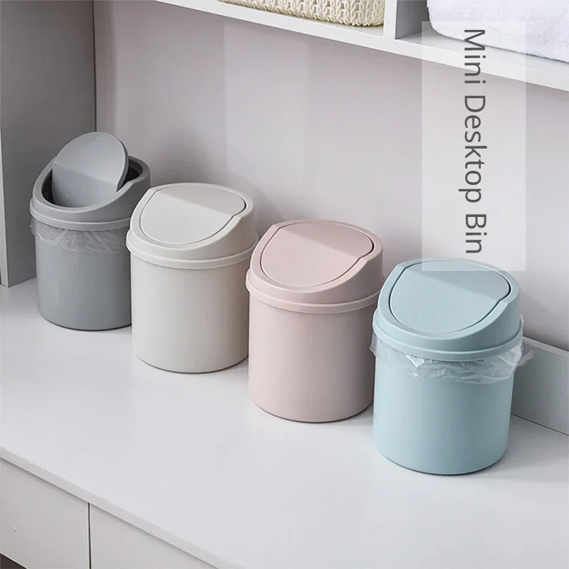 Desktop Trash Can Small Tube with Cover Bedroom Kitchen Storage Box