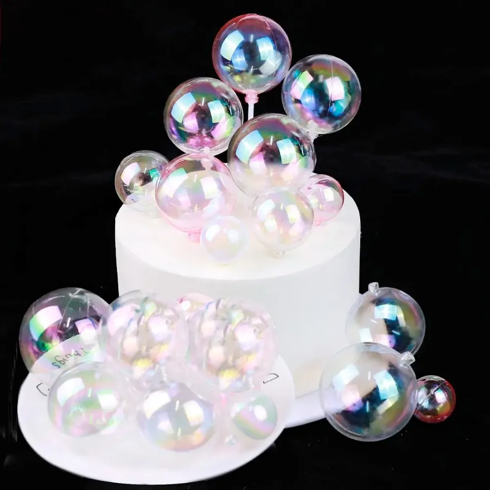 12 Stück bunte Kugeln Happy Art Font Red Small Love Heart Cake Topper Geburtstagsfeier Dessert Dekoration für Duschzubehör