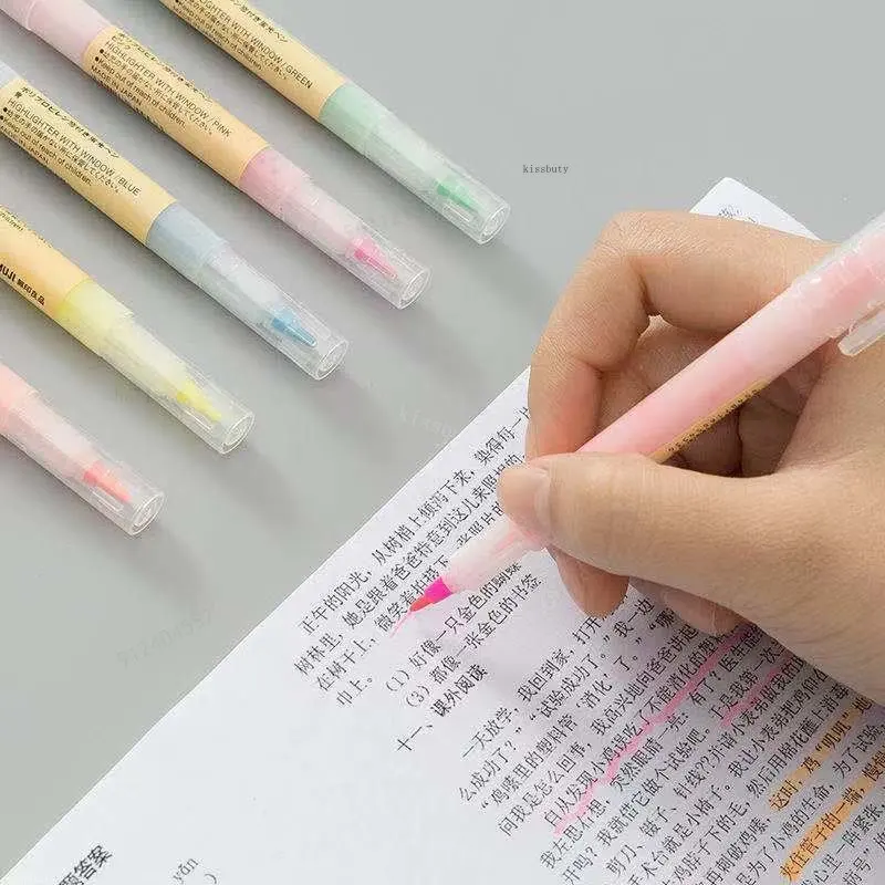5Colors/Set Double Nib Window MUJIs Highlighter Pens Stationery Student Key Points Marker Colored Marking Fluorescent Pen highlighter pen marker pen highlighter marker