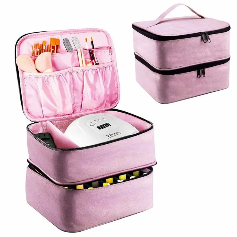 Nail Polish Storage Bag Double-Layered Large Capacity Cosmetic Bag For 30  Bottles Of Nail Polish For Fingernail Dryer Suitcase