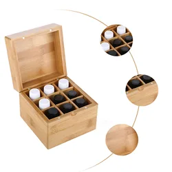 Bamboo Wooden Essential Oil Storage Box Display Organizer 9 Compartment Storage Box For Travel Carrying And Home Storage