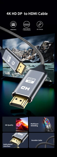 Cavo DisplayPort A HDMI 5M - 4K 30Hz, Intrecciato Nylon | Compatibile PC, TV, Proiettori - Foto 9