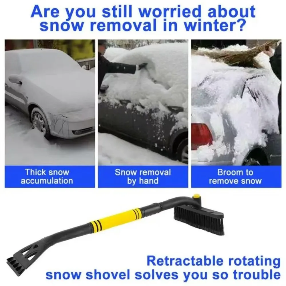 Car-Mounted 3-In-1 Blue Telescopic & Detachable Rotary Snow Shovel & Brush