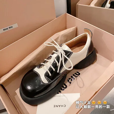 2024 Spring New Genuine Leather Single Shoes Women's Shoes Round Toe Lace Up Block English Style Low Heel Small Leather Shoes