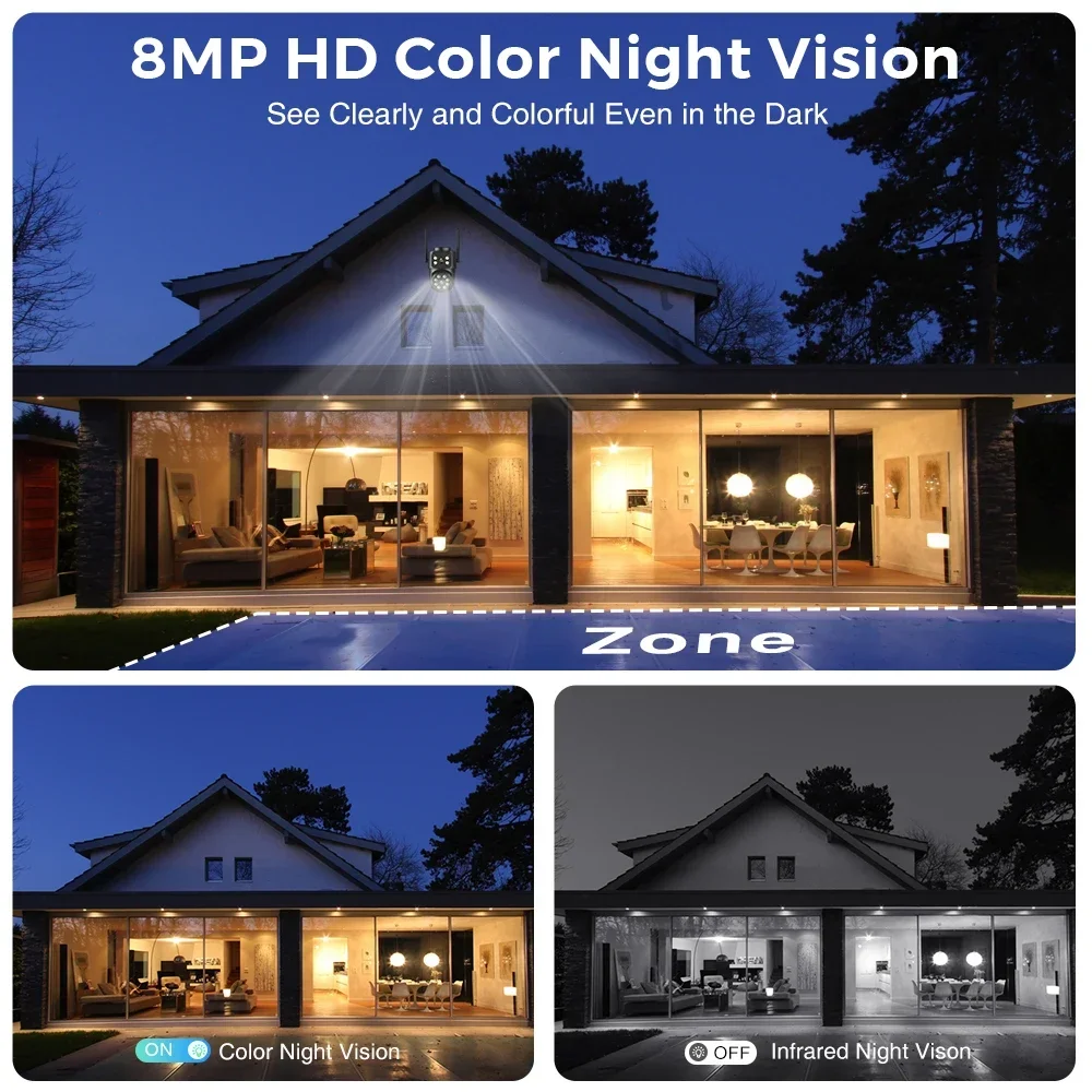 Dual Screen WiFi Security Camera 4K 8MP Dual Lens Surveillance Camera Human Detection Night Vision 5X Zoom Home Outdoor Security 4