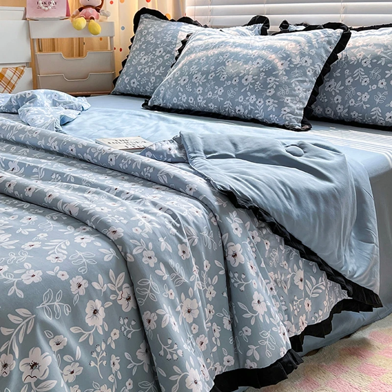 Floral Style Duvet Summer Comforter Single/Queen Size Quilts Quilted Blanket Skin-friendly Bedspread 여름이불(Pillowcase Need Order)