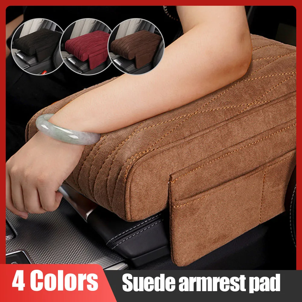 Universal Car Armrest Pad Suede Soft Memory Foam Center Console Armrest Cushion With 4 Storage Pockets Armrest Pillow For Auto