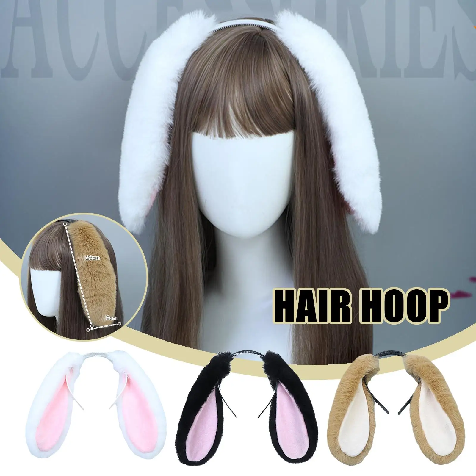 

Kawaii Women Girls Rabbit Bunny Plush Lop Ears Hair Headband Color Hoop Plush Anime Cosplay Hair Candy Props Lolita Accesso F7N1