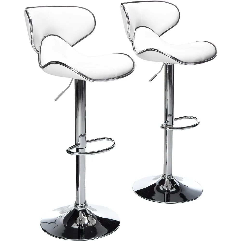 

Masaccio Cushioned Leatherette Upholstery Airlift Adjustable Swivel Barstool with Chrome Base, Set of 2, White