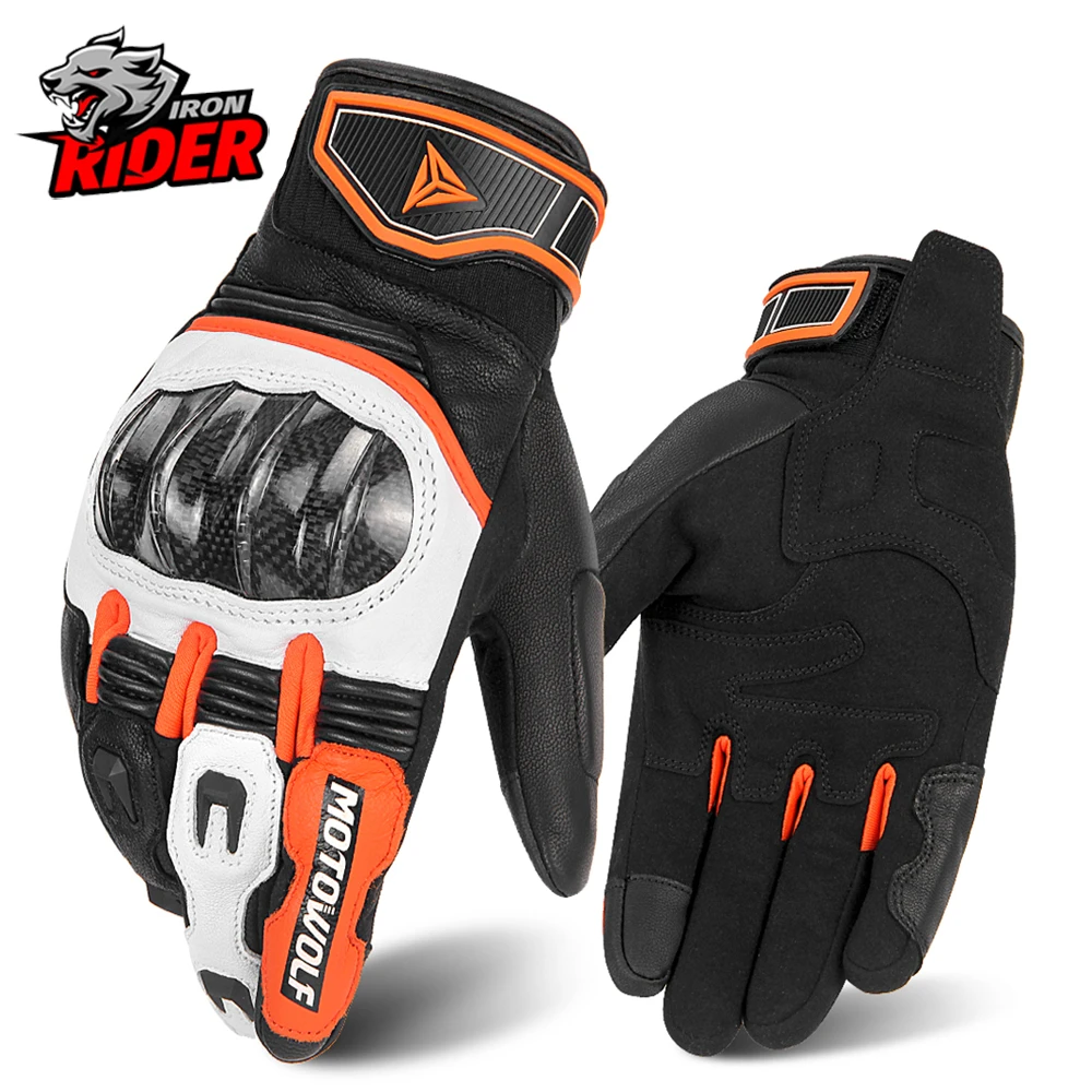 Men Motorcycle Gloves Fullfinger Touchscreen Ride Nonslip Genuine