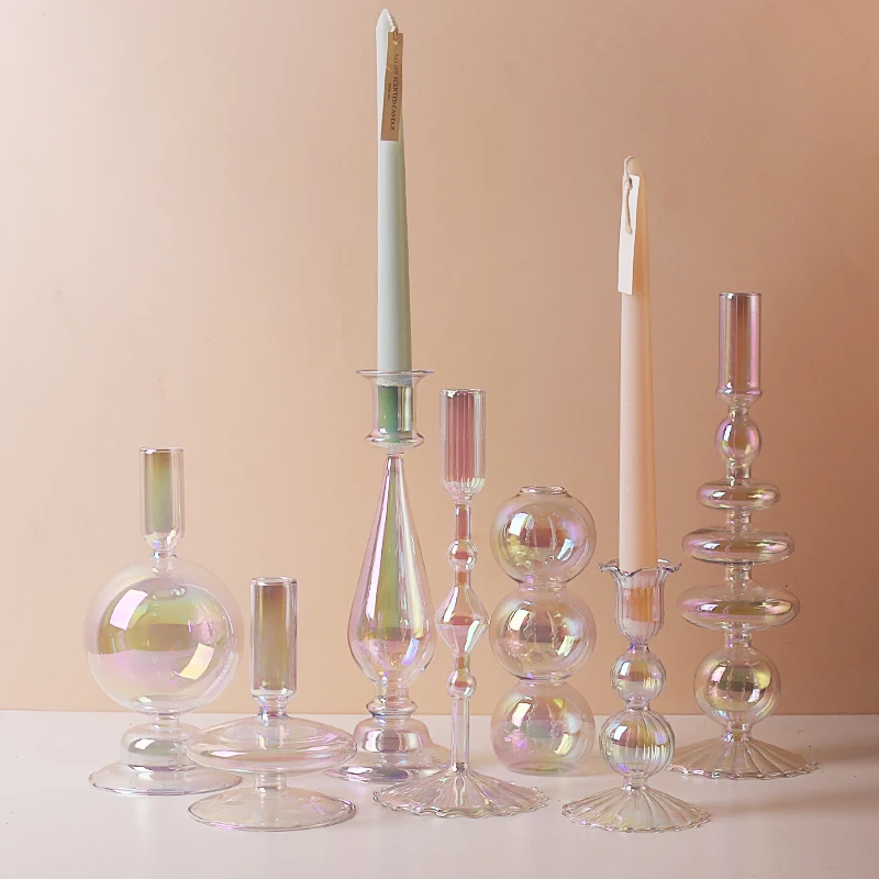 Luxury Iridescent Candle Holders Decor for Table Nordic Rainbow Vase Flower Home Decoration Glass Candlestick Wedding Centerpiec - Image 5