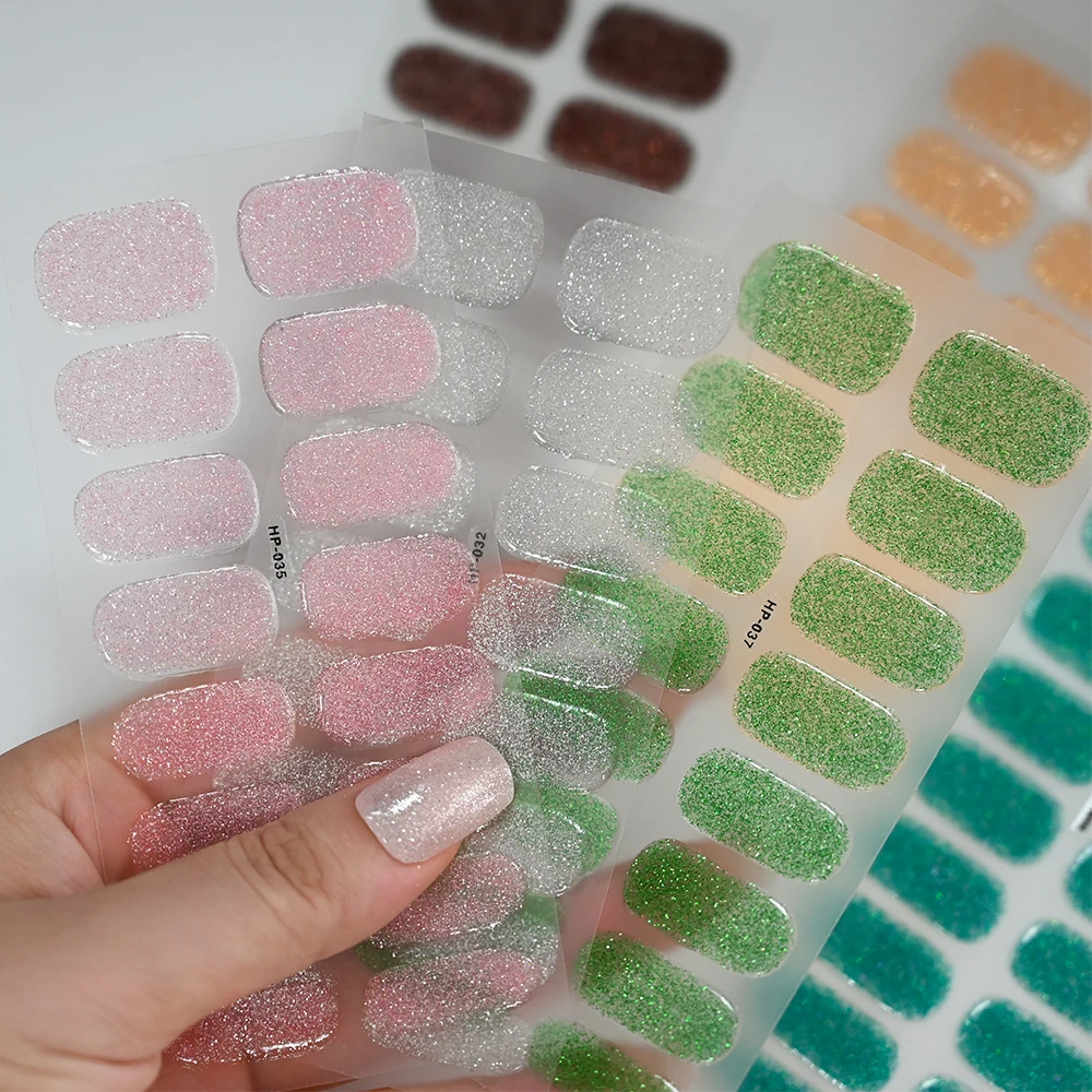 Nail Stickers Nail Decals Nail Art Decoration 16Tip Pink French Glitter Foil Gel Nail Wraps UV Semi-Cured Full Cover Nail Patch Strip Sticker UV LED Lamp Gel Polish Wrap