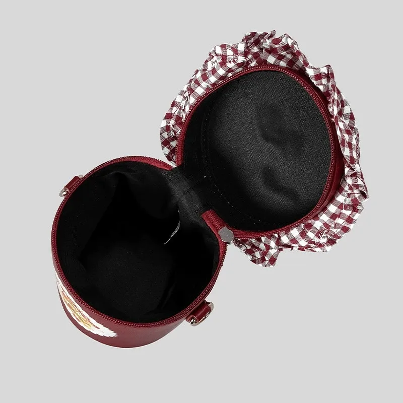 Cute Strawberry Jam Letter Canister Color Bucket Handbag Single Shoulder Slant Crossbody Bag Creative pu leather Women Bags