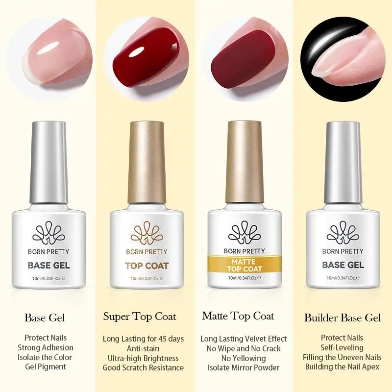 BORN PRETTY 10ml Base Gel Top Coat Rubber Gel Reinforcement Gel for Nails Tools Soak Off UV LED Nail Varnish Function Gel - 5