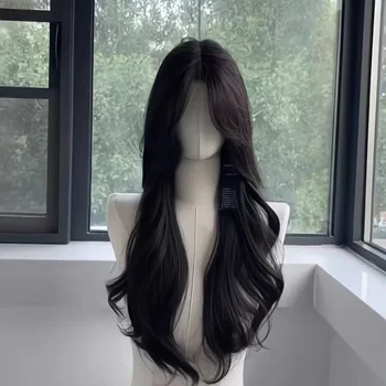 capelli lunghi da donna capelli simulati neri nuova parrucca di capelli ricci pigri con frangia a otto caratteri alla moda e versatile