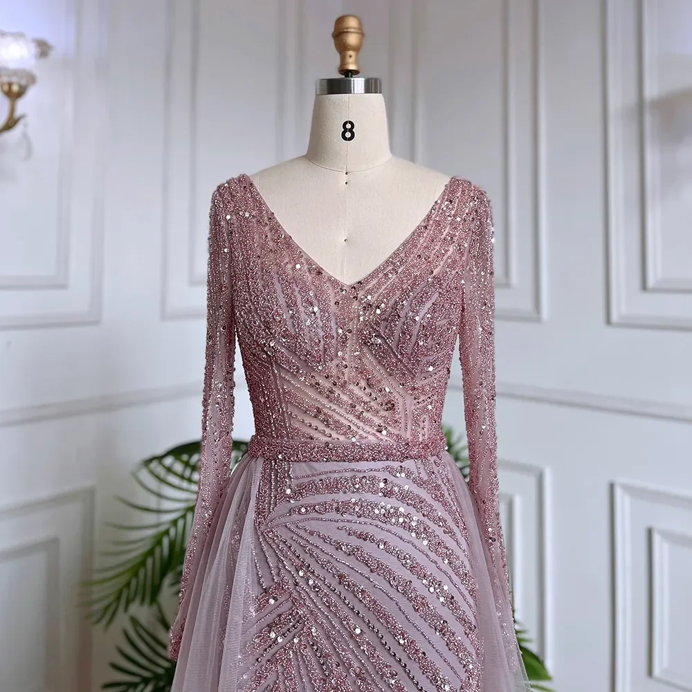 Sb972776726d146888cace88519adebc75 Dubai Mermaid Beaded Luxury Blue Muslim Evening Dresses Gowns with Detachable Skirt for Women Party Mallzona