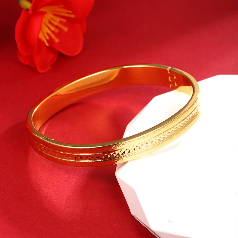 Charm 24K Gold Plated Ellipse Bangle 8mm Width For Women Exquisite Jewelry Bracelet Decoration Romantic Gift 2024