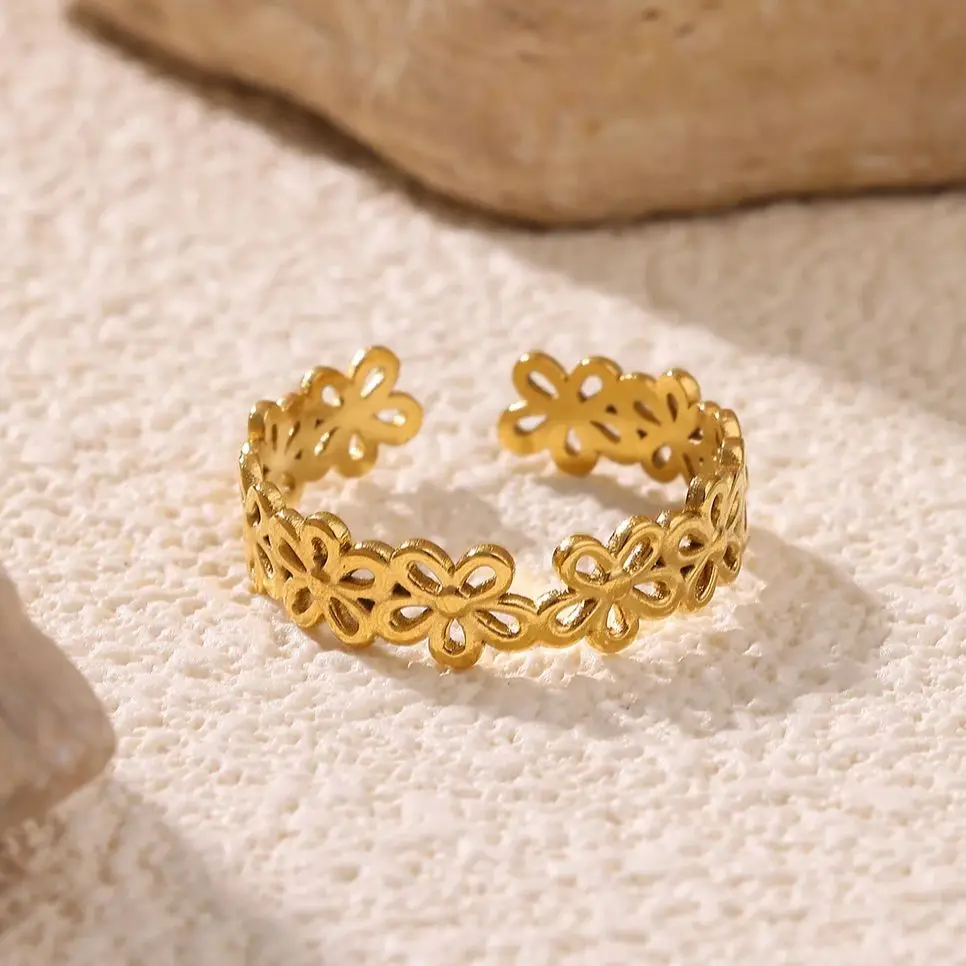 Stainless Steel Flower Rings For Women Gold Color