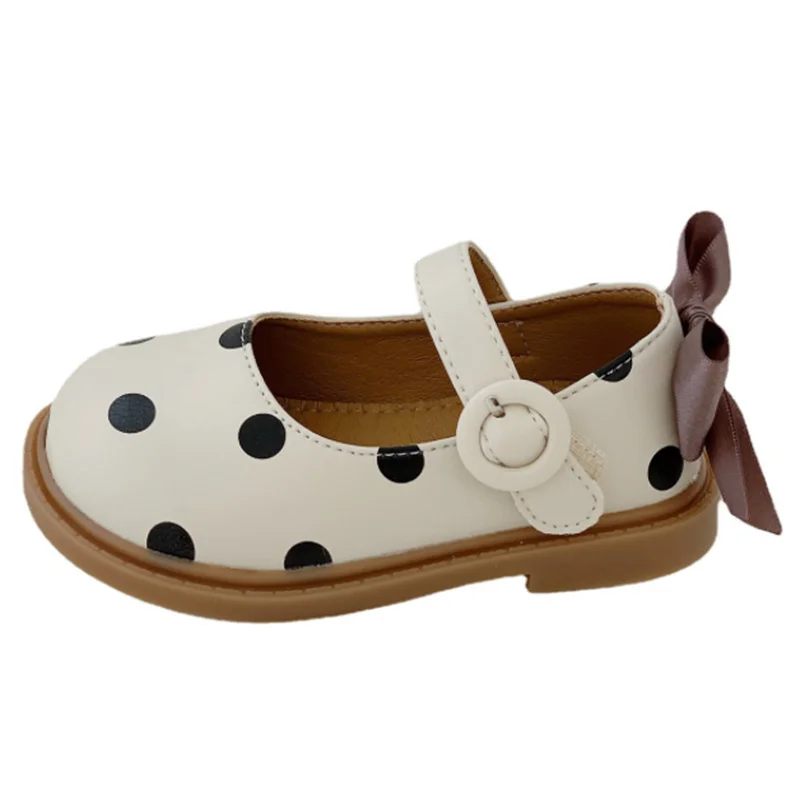 

2022 New Autumn Baby Shoes Leather Cute Polka Dots Butterfly-knot Girls Princess Shoes Party Shallow Fashion Toddler Sneakers