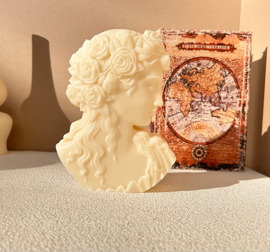

European Lady Women's Head Decorative Avatar Silicone Mould Gypsum Candle Resin Art Furniture Decoration Mold