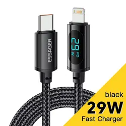 Essager USB Type C Fast Charge Lightning Cable - 1m (29W Black)