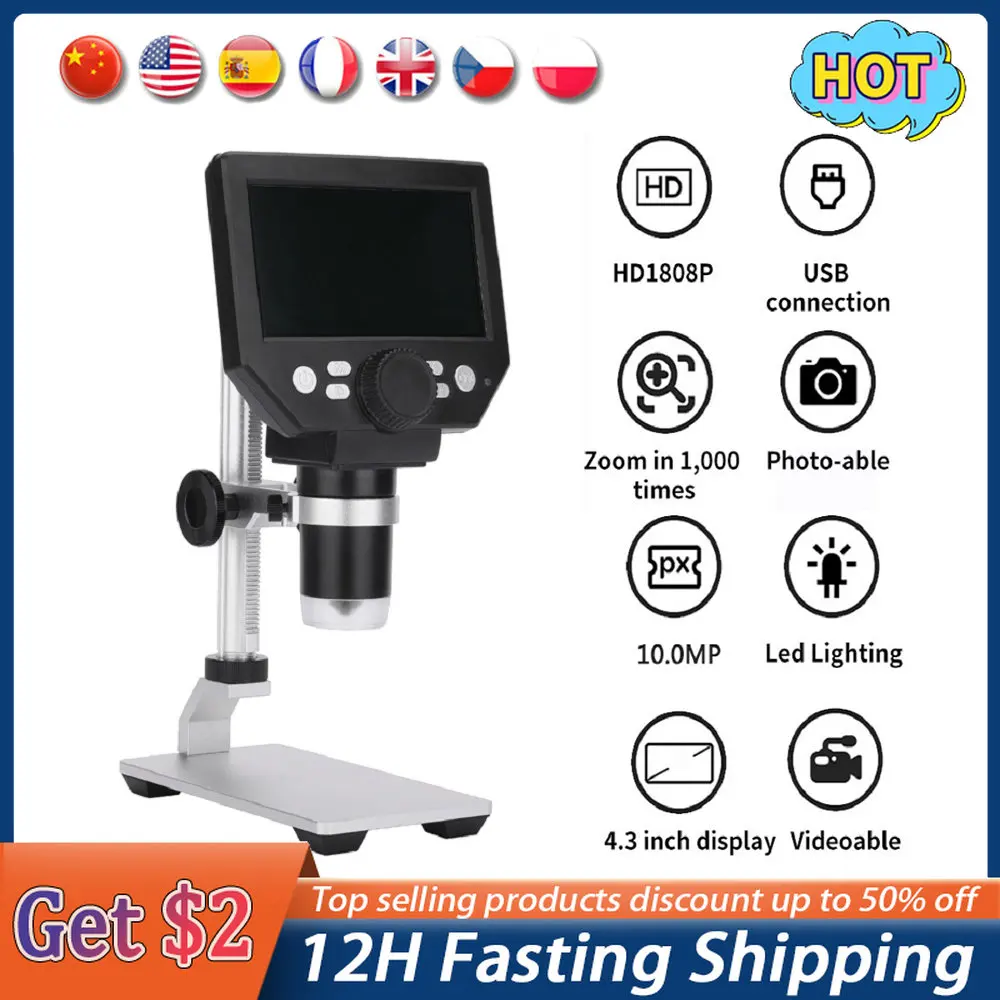 

G1000 4.3" 8MP 1000X Microscopes Digital Microscope Electronic Microscopio Trinocular Continuous Amplification Magnifier